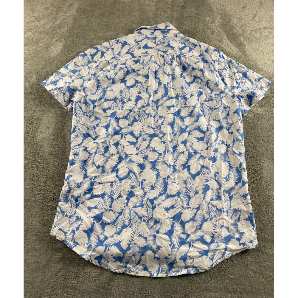 International Report Mens Small Blue White Palm Leaf Tropical Button Down Shirt - Picture 7 of 8